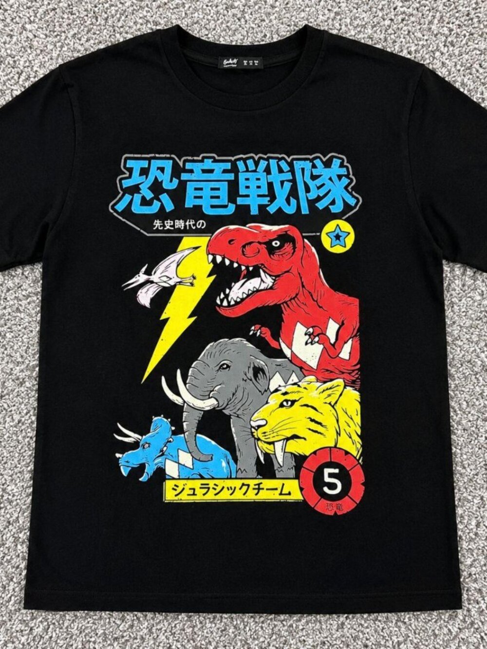 Black Japanese Dinosaur Graphic T-Shirt T-Rex Anime Streetwear Power Rangers